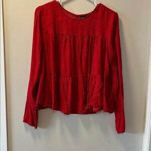 GAP Red Tiered Long-Sleeve Peasant Blouse